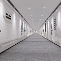 Modern Elevator Corridor Interior Design With Recessed Lighting Gray Flooring And White Walls 3d model