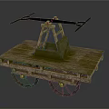 Wooden Cart With Two Wheels And Metal Lever Structure On Platform