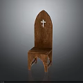 Wooden Church Furniture Chair With Cross Design And Arched Backrest Details