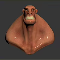 Angry Man With Red Skin Muscular Bust Sculpture 3D Rendered Fierce Facial Expression