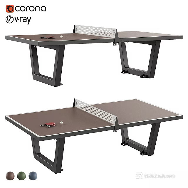 Modern Sturdy Ping Pong Table Sports Equipment With Net Racket And Ball Design 3d model 