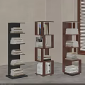 Modern Black And Brown Bookshelves With Stacked Books And Decorative Vase In Room