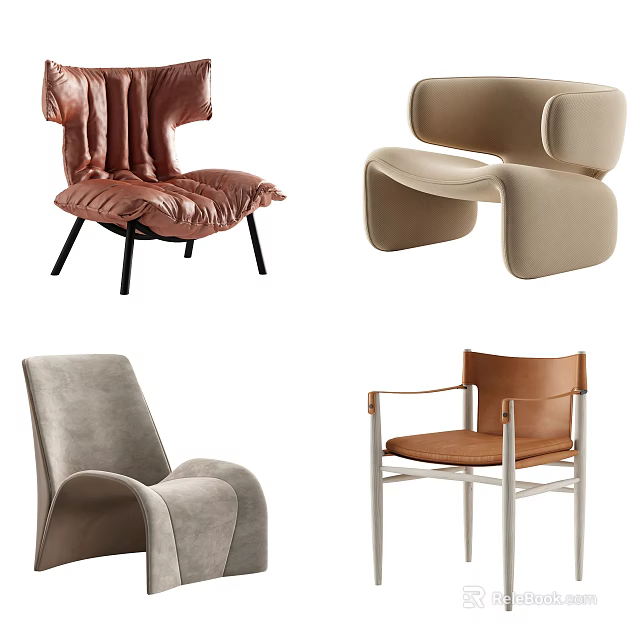 Stylish Leisure Chairs With Various Designs Curved Shapes Vibrant Colors And Upholstered Seats 3d model 