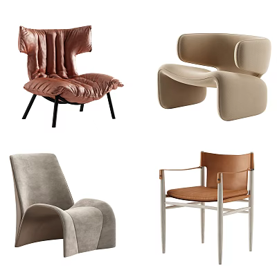 Stylish Leisure Chairs With Various Designs Curved Shapes Vibrant Colors And Upholstered Seats 3d model