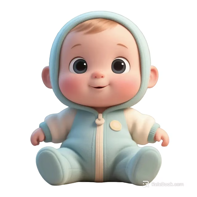 Cute Baby Game Movie Character Wearing Blue Hooded Onesie With Big Eyes And Smiling Face 3d model 