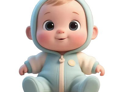 Cute Baby Game Movie Character Wearing Blue Hooded Onesie With Big Eyes And Smiling Face 3d model