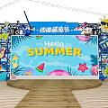 Hello Summer Beach Music Festival With Surfboards Palm Trees And Pool