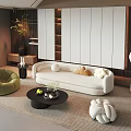 Modern Sofa And Coffee Table Set With Green Armchair Floor Lamp Potted Plant And Rug