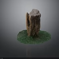 Natural Green Grass Plant Growing Around Weathered Wooden Stump On Circular Base