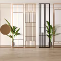Modern Room Dividers With Metal Frames And Various Designs In Interior Space 3d model