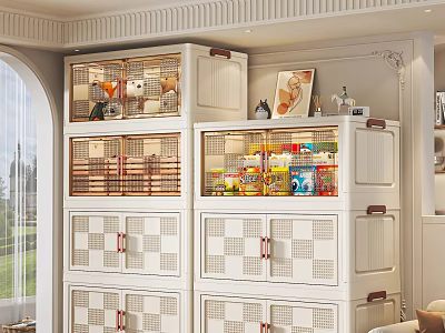 White Storage Cabinets With Glass Doors And Multiple Shelves For Home Interior 3d model