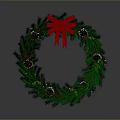 Christmas Wreath Holiday Decoration With Red Bow Pine Cones Green Foliage And Lights