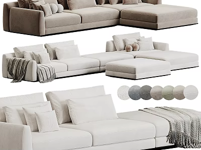 Modern Sectional Sofa Collection With Soft Cushions Throw Blankets And Neutral Color Tones 3d model
