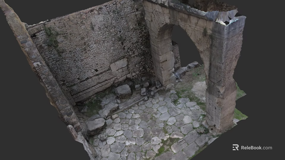 European Architectural Ruins Featuring Stone Walls Arched Doorway And Paved Floor 3d model 