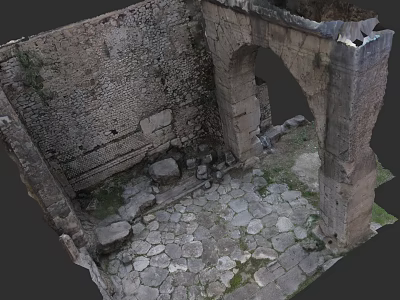 European Architectural Ruins Featuring Stone Walls Arched Doorway And Paved Floor 3d model