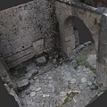 European Architectural Ruins Featuring Stone Walls Arched Doorway And Paved Floor