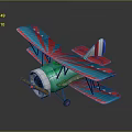 Vintage Biplane Passenger Plane Model With Green Fuselage Red Blue Striped Wings And Propeller