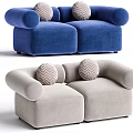 Modern Two-Seater Sofa in Blue and Beige with Herringbone Pattern Pillows 3d model