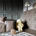 Modern Living Room With Green Paneled Walls Chandelier Beige Sofa Gray Armchair And Round Rug