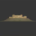 Ancient Fortress With Stone Brick Walls Towers And Arches On Green Grass Ground