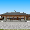 Traditional Ancient Chinese Architecture With Large Wooden Roof Stone Steps And Open Square