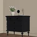 Dark Gray Bedroom Nightstand With Drawers White Vase Fresh Flowers Golden Decor And Book