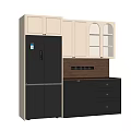 Modern Kitchen Sideboard With White Upper Cabinets Arched Glass Doors Dark Lower Cabinets And Drawers