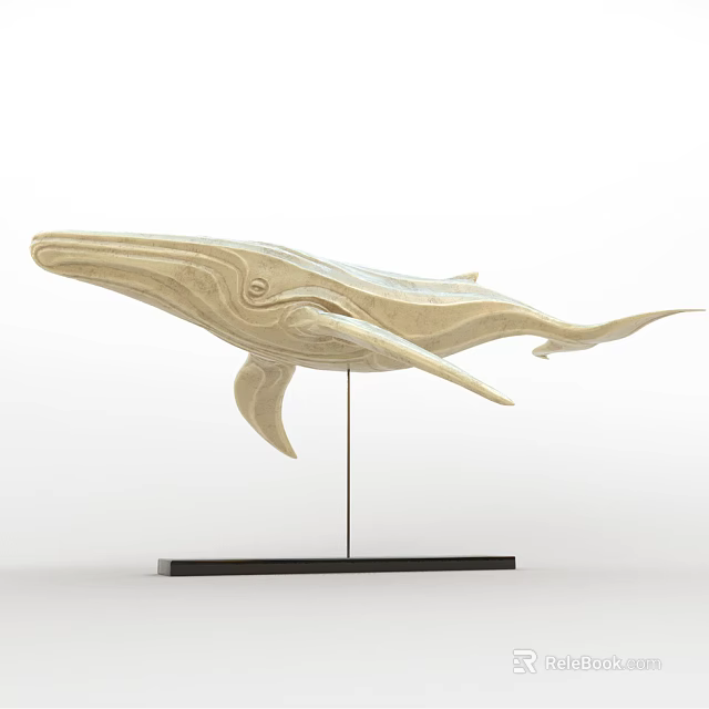 Whale Shaped Wooden Decorative Ornament Set With Modern Black Base Design 3d model 