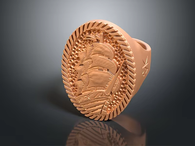 Ornate Engraved Golden Oval Shaped Ring With Intricate Patterns And Decorative Borders 3d model