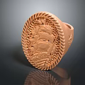 Ornate Engraved Golden Oval Shaped Ring With Intricate Patterns And Decorative Borders