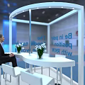 Modern Exhibition Booth with ZILMAC TKV Illuminated Canopy Glass Structure and Digital Screens