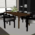 Modern Interior With Wooden Dining Table And Comfortable Chairs Green Plant Window Garden View Bookshelf