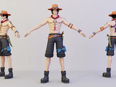 Anime Character Action Figure Three Angles With Orange Hat Red Scarf And Chest Tattoo 3d model