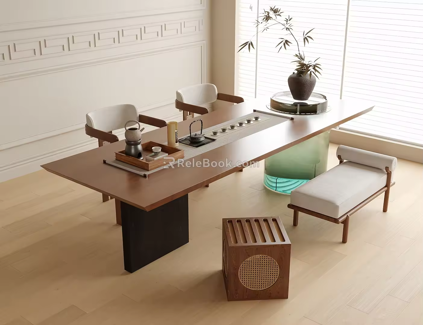 Modern Tea Table and Chair Combination Tea Set Stool 3d model