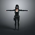 Woman In Black Tight Outfit With Mask And Tactical Belt Pouch Arms Outstretched