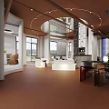 Elegant Open Lounge Interior With Marble Bar Counter Seating Area And Pendant Lighting