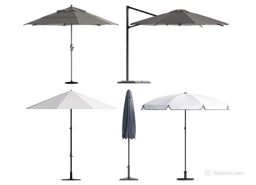 Various Design Patio Umbrellas in Gray Black White for Outdoor Garden Use 3d model 