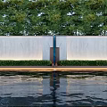 Scenic Feature Wall With Lush Green Trees Background Front Water Pool And Cascading Water