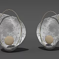 Pair of Modern Wall Decor with Marble Base Metal Ring and Golden Sphere