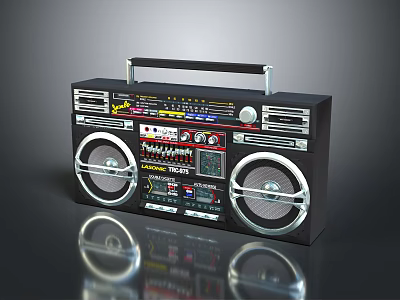 Vintage Portable Boombox Stereo System With Dual Speakers Control Panel And Handle 3d model