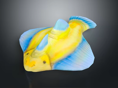 Vibrant Yellow And Blue Aquatic Stingray With Horn Like Structures And Flat Body 3d model