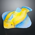 Vibrant Yellow And Blue Aquatic Stingray With Horn Like Structures And Flat Body