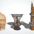 Creative Modern Roadside Facilities Featuring Woven Metal Frame And Wooden Structures 3d model