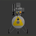 Portable Industrial Air Compressor With Tank Yellow Black Stripes And Wheels