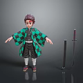 Anime Character In Green Checkered Coat With Black Pants And Katana Sword
