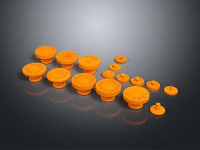Orange Round Household Items Collection With Various Sizes For Daily Use 3d model