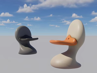 Duck Shaped Leisure Chairs in Gray and White with Orange Beak Under Blue Sky 3d model