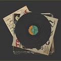 Vintage Vinyl Record Resting On Stack Of Colorful Album Covers