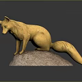 Golden Fox Sculpture Sitting On Pink Stone Base With Detailed Craftsmanship