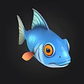 Cute Blue Cartoon Fish With Large Orange Eyes Shiny Body And Colorful Fins Tail